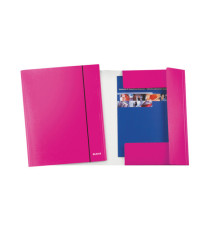 Cartella 3 lembi con elastico WOW - 25 x 35 cm - dorso variabile - cartoncino plastificato - fucsia metal - Leitz