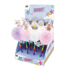 Penne a sfera Bright - pompon e paillette - fantasie assortite - Lebez - expo 12 pezzi