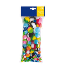 Pompon a strisce - 10-35 mm - colori assortiti - DECO - busta 100 pezzi