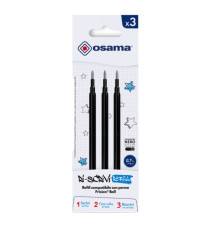Refill per penne gel cancellabili - punta 0,7 mm - nero  - Osama - conf. 3 pezzi