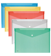 Busta con bottone - 33,5 x 23,5 cm - PP - colori assortiti - Lebez - conf. 5 pezzi