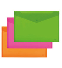 Busta con bottone - 33,5 x 23.5 cm - PP - colori assortiti fluo - Lebez - conf. 3 pezzi