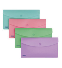 Busta con bottone Pastel - 9,9 x 21 cm - PP - colori assortiti - Favorit - conf. 5 pezzi