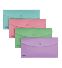 Busta con bottone Pastel - 9,9 x 21 cm - PP - colori assortiti - Favorit - conf. 5 pezzi