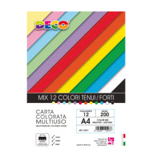 Risma carta - A4 - 200 gr - colori assortiti - 12 fogli - DECO