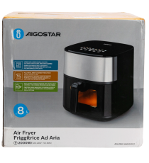 Friggitrice ad aria da 8 litri 2000W, touch screen, Doppio sistema di riscaldamento superiore e inferiore, con cestello Aigostar