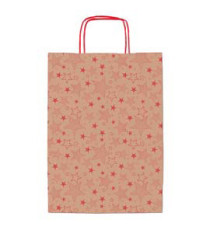 Shopper natale - 36 x 12 x 41 cm - carta kraft - fantasia stelline - rosso - Rex Sadoch