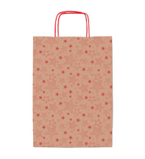 Shopper natale - 36 x 12 x 41 cm - carta kraft - fantasia stelline - rosso - Rex Sadoch