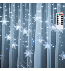 Catena luminosa a basso voltaggio con luci a fiocco di neve,6500k luce fredda 3mtx0.7m, collegabile in serie IP44 da est/int