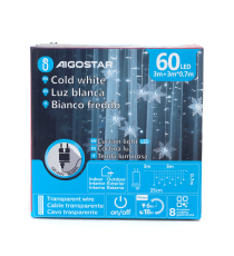 Catena luminosa a basso voltaggio con luci a fiocco di neve,6500k luce fredda 3mtx0.7m, collegabile in serie IP44 da est/int