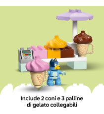 Lego Duplo Bluey - Visita alla gelateria di Bluey - Lego 10458 con Macchina , Stand dei Gelati e 2 Figure 22pz Anni 2+