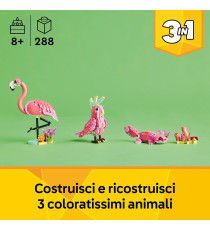 Lego Creator 3in1 - Animali selvatici: fenicottero rosa - Lego 31170 Si Trasforma in Pappagallo Cacatua o Axolotl Anni 8+ 288pz