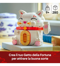 Lego Creator - Gatto della fortuna - LEGO 40813 con Zampa che Saluta, Moneta d'Oro Anni 9+ 280pz