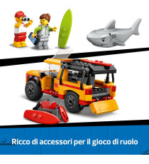 Lego City - Fuoristrada di soccorso del bagnino - Lego 60453 Jeep con 2 minifigure e squalo Anni 6+ 214pz