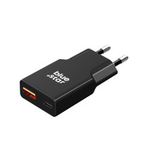 Caricabatterie da muro 2 porte USB-C USB-A 3A Blue Star slim 25W TFK-SC-25WAC black nero type-c caricatore QC 4.0 Quick Charge