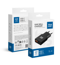 Caricabatterie da muro 2 porte USB-C USB-A 3A Blue Star slim 25W TFK-SC-25WAC black nero type-c caricatore QC 4.0 Quick Charge