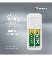 Caricabatterie Varta 57656 AA + AAA - 57656201421 per stilo e ministilo, incluse 2 batterie ricaricabili AAA 800MAH