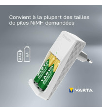 Caricabatterie Varta 57656 AA + AAA - 57656201421 per stilo e ministilo, incluse 2 batterie ricaricabili AAA 800MAH