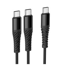 Cavo di ricarica USB-C 2 in 1 X123 black connettore USB-C(Type-C) Ricarica veloce 3A Cavo 1mt in nylon da USB C a USB C+C