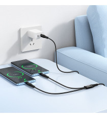 Cavo di ricarica USB-C 2 in 1 X123 black connettore USB-C(Type-C) Ricarica veloce 3A Cavo 1mt in nylon da USB C a USB C+C