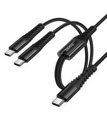 Cavo di ricarica USB-C 2 in 1 X123 black connettore USB-C(Type-C) Ricarica veloce 3A Cavo 1mt in nylon da USB C a USB C+C
