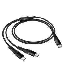 Cavo di ricarica USB-C 2 in 1 X123 black connettore USB-C(Type-C) Ricarica veloce 3A Cavo 1mt in nylon da USB C a USB C+C
