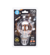 Lampadina led a filamento ambrata A60 8W attacco E27 750 lumen 2200K luce calda D60Hx105mm ANGOLO 360 equivale 57W incandescenza