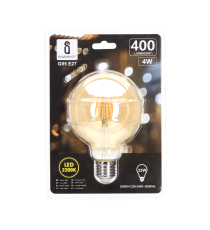 Lampadina led a filamento ambrata G95 4W attacco E27 400 lumen 2200K luce calda D95Hx135mm Equivalenza lampada incandescente 35W