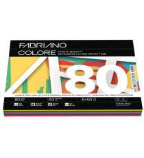 Carta Fabriano Colore - A3 - 80 gr - mix 5 colori forti - Fabriano - conf. 250 fogli