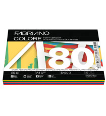 Carta Fabriano Colore - A4 - 80 gr - mix 5 colori forti - Fabriano - conf. 250 fogli