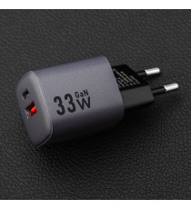 Caricabatterie da muro 2 porte USB-A e USB-C 3A F-Energy 33W GaN – USB-C PD + USB-A QC 4.0 grigio type-c caricatore Quick Charge
