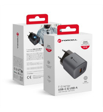 Caricabatterie da muro 2 porte USB-A e USB-C 3A F-Energy 33W GaN – USB-C PD + USB-A QC 4.0 grigio type-c caricatore Quick Charge