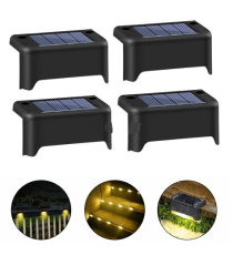 4pz lampada solare da giardino per gradini e recinzioni 4in1 led 3000K luce calda IP44 segnapassi con pannello incorporato