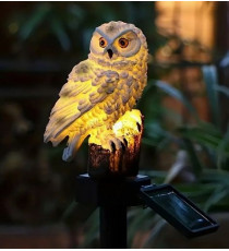 Lampada solare led da giardino a forma di gufo, impermeabile con sensore crepuscolare, 6500k luce fredda
