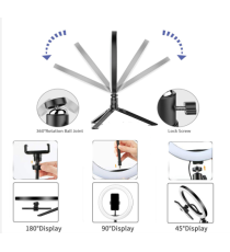 Ring light led ad anello F-260 3 modalità di luce fredda, naturale e calda con treppiede + telecomando Bluetooth, potenza 12W