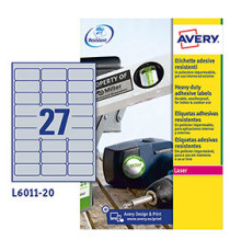 Etichette adesive L6011 - in poliestere - laser - permanenti - 63,5 x 29,6 mm - 27 et/fg - 8 fogli - argento - Avery