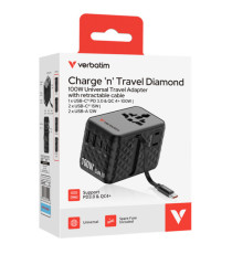 Adattatore - da viaggio universale - GaN III - con cavo USB-C retrattile - Nero - Verbatim