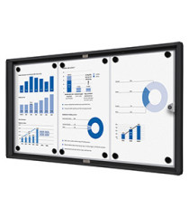 Bacheca per interni - con ante battenti -  3 fogli A4 - cornice nera - orizzontale - Showdown
