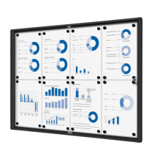 Bacheca per interni - con ante battenti -  8 fogli A4 - cornice nera - orizzontale - Showdown