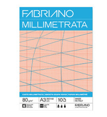 Blocco carta millimetrata - A3 - 29,7 x 42 cm - 10 fogli - 80gr - Fabriano