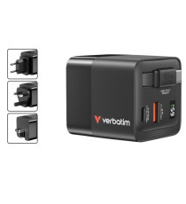 Caricabatterie - da muro - GaN - 65W - 2 porte - con cavo retrattile -Verbatim