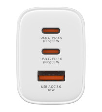 Caricabatterie - da muro - GaN - 65W - 2 porte - con cavo retrattile -Verbatim