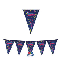 Festone bandiere - 3 metri - Happy birthday - neon - Big Party