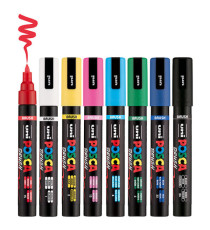 Marcatore a base d'acqua Uni Posca PC5MBR - punta brush 1.0 - 4.0mm - colori assortiti  - Uni Mitsubishi - conf. 8 pezzi