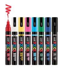 Marcatore a base d'acqua Uni Posca PC5MBR - punta brush 1.0 - 4.0mm - colori assortiti  - Uni Mitsubishi - conf. 8 pezzi