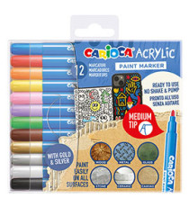 Marcatore Paint Marker acrilico - punta media - colori assortiti - Carioca - conf. 12 pezzi