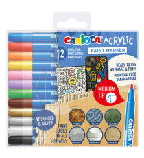 Marcatore Paint Marker acrilico - punta media - colori assortiti - Carioca - conf. 12 pezzi