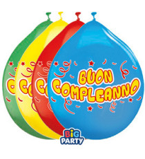 Palloncino - diametro 26 cm - lattice - Buon compleanno - Big Party - conf. 10 pezzi
