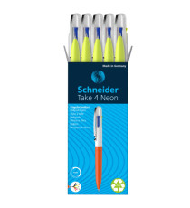 Penna a sfera Take 4 - punta media - 4 colori - fusto giallo fluo - Schneider