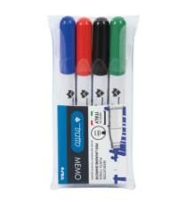 Pennarello Tratto Memo - a secco - per lavagne cancellabili - punta conica - tratto 2,5mm - astuccio 4 colori - Tratto